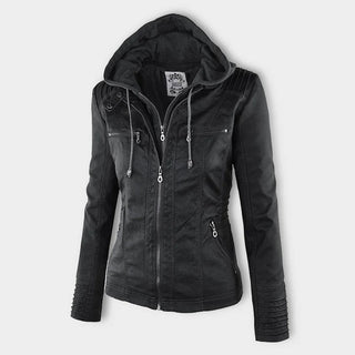 ELYSSI Leren Jas Dames met Capuchon van PU-Leer Zwart XS
