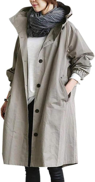 Drune | Dames Lange Trenchcoat met Capuchon