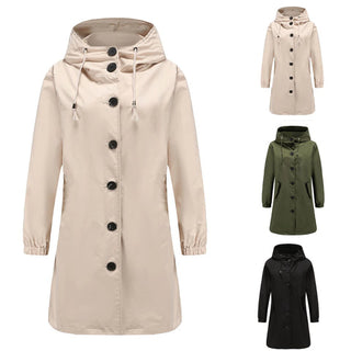 Drune | Dames Lange Trenchcoat met Capuchon