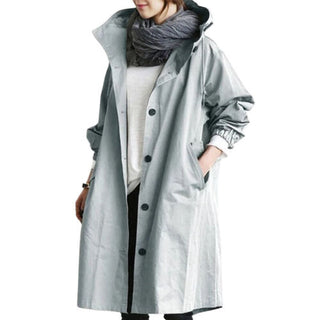 Drune | Dames Lange Trenchcoat met Capuchon Lichtblauw