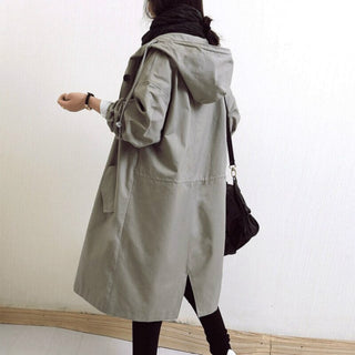 Drune | Dames Lange Trenchcoat met Capuchon Grijs