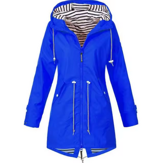 Waterdichte regenjas met capuchon, unisex, lichtgewicht. blauw