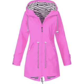 Waterdichte regenjas met capuchon, unisex, lichtgewicht. roze
