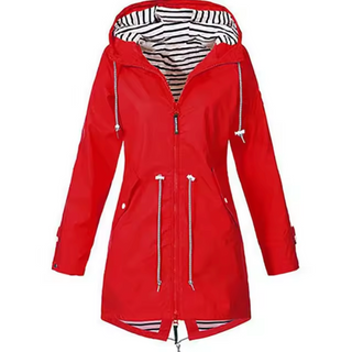 Waterdichte regenjas met capuchon, unisex, lichtgewicht. rood