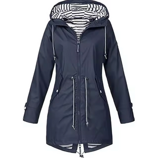 Waterdichte regenjas met capuchon, unisex, lichtgewicht. marineblauw