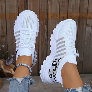 Dames Ademende Sneakers met Luipaardprint Wit