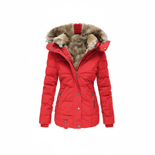 Winterjas met fleecevoering en capuchon, vier zakken rood