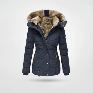 Winterjas met fleecevoering en capuchon, vier zakken blauw