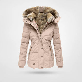 Winterjas met fleecevoering en capuchon, vier zakken roze