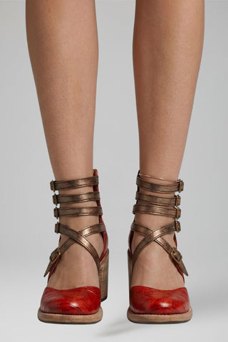 Dames Sandalen met Gecusht Voetbed en Gespsluiting Rode Slang
