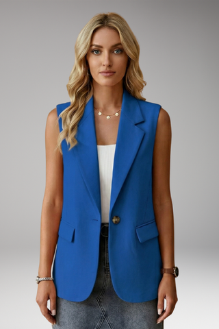 Dames Mouwloos Blazer met Reverskraag en Zakken Koningsblauw