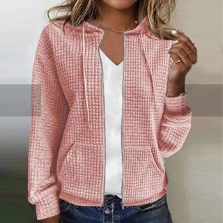 Elin | Wafeltextuur Zip Jas met Capuchon Roze