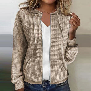 Elin | Wafeltextuur Zip Jas met Capuchon Khaki