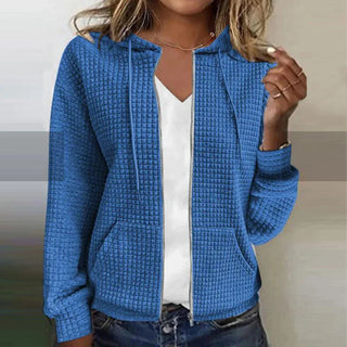 Elin | Wafeltextuur Zip Jas met Capuchon Blauw