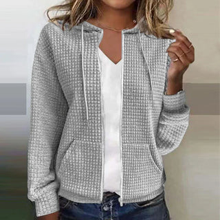 Elin | Wafeltextuur Zip Jas met Capuchon Grijs