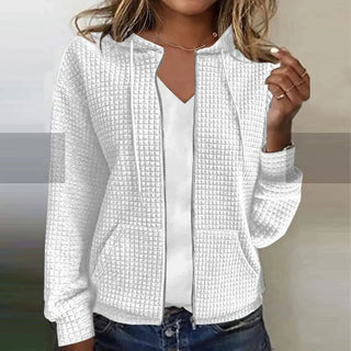 Elin | Wafeltextuur Zip Jas met Capuchon Wit