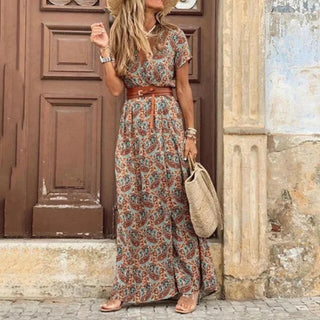 Dolce | Zomerjurk voor dames – Levendig patroon bruin