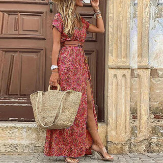 Dolce | Zomerjurk voor dames – Levendig patroon donkerrood