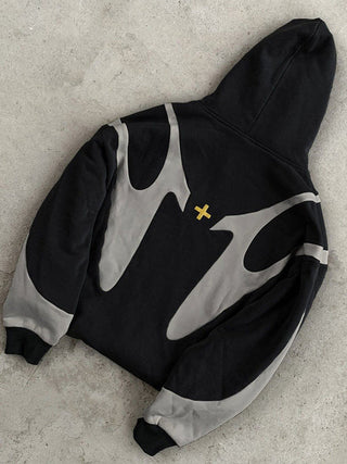 Y2K Hoodie met lange mouwen, oversized model, plus size, contrasterende kleuren, heren zwart