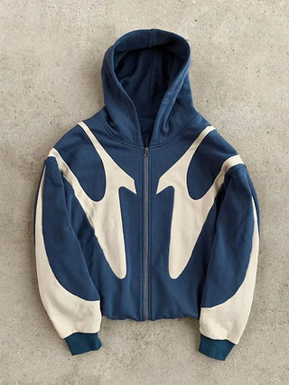 Y2K Hoodie met lange mouwen, oversized model, plus size, contrasterende kleuren, heren blauw