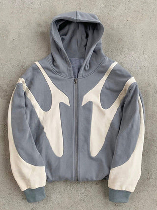 Y2K Hoodie met lange mouwen, oversized model, plus size, contrasterende kleuren, heren grijs