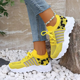 Dames Ademende Sneakers met Luipaardprint Geel