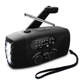 Zelfaangedreven Noodradio – Handopwinder, Solar, Zaklamp & Powerbank – FM/AM Radio, Onmisbaar voor Rampen en Noodgevallen Zwart