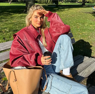 Zara rode oversized leren jas voor dames