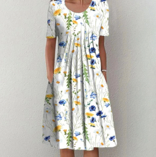 Flora | Dames Zomerjurk – Kleurrijke Print & Midi-lengte Wit 2