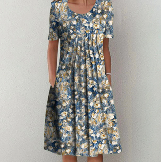 Flora | Dames Zomerjurk – Kleurrijke Print & Midi-lengte Blauw 3