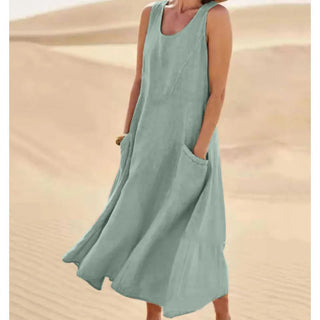 Bonera | Dames Zomerjurk – Ronde Halslijn & Midi-lengte groen