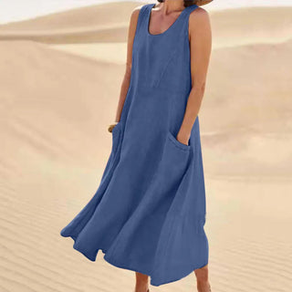 Bonera | Dames Zomerjurk – Ronde Halslijn & Midi-lengte donkerblauw