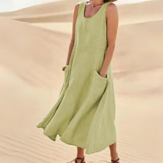 Bonera | Dames Zomerjurk – Ronde Halslijn & Midi-lengte lichtgroen