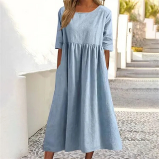 Parsha | Dames Zomerjurk – Midi-lengte & Comfortabele Pasvorm blauw