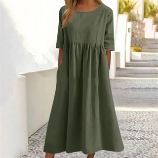 Parsha | Dames Zomerjurk – Midi-lengte & Comfortabele Pasvorm donkergroen