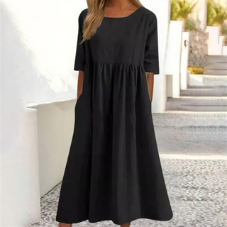 Parsha | Dames Zomerjurk – Midi-lengte & Comfortabele Pasvorm zwart