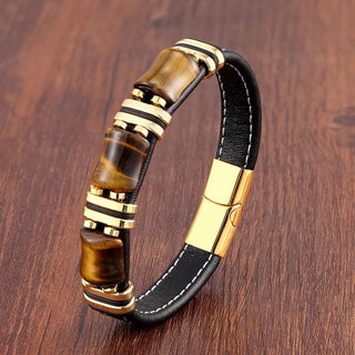 Tijgeroog Natuursteen Lederarmband Gouden Tijgeroog