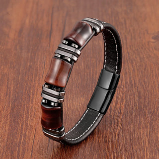 Tijgeroog Natuursteen Lederarmband Zwart Rood Tijgeroog