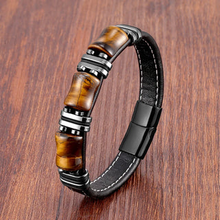 Tijgeroog Natuursteen Lederarmband Zwart Tijgeroog