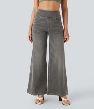 Mel Dames High-Waist Jeans met Wijde Pijpen Zwart IJzergrijze Denim