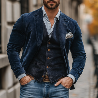 Heren Blazer En Vest Set Met Slim Fit Design Marineblauw