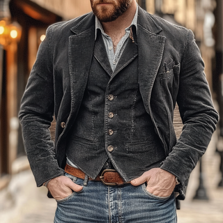 Heren Blazer En Vest Set Met Slim Fit Design Donkergrijs