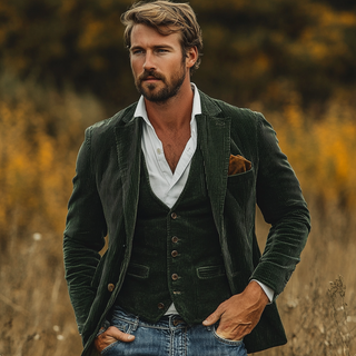 Heren Blazer En Vest Set Met Slim Fit Design Bosgroen