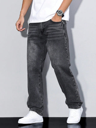 Daan | Effen kleur casual heren jeans Donkergrijs