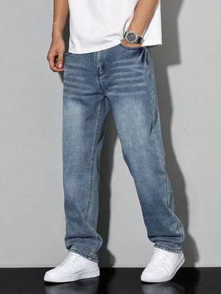 Daan | Effen kleur casual heren jeans Cyaanblauw