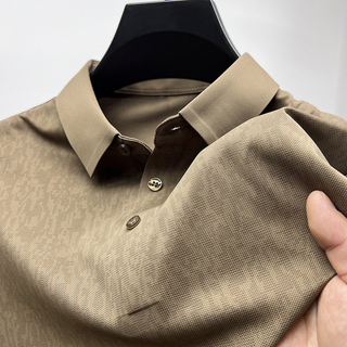 Heren Poloshirt Katoen Subtiel Patroon voor Casual en Semi-Formele Gelegenheden Taupe