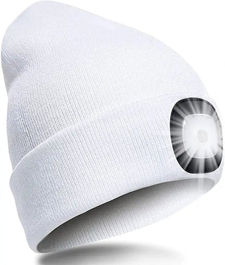 MEELANO Varm LED Beanie hat med lys - Bry Hvid
