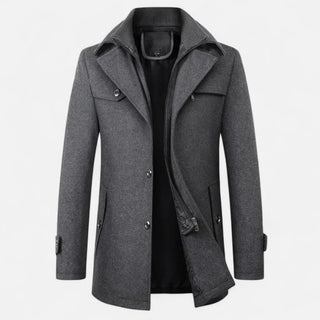Ancienne Monde | Heren Wollen Trenchcoat met Dubbele Kraag en Rits Grijs