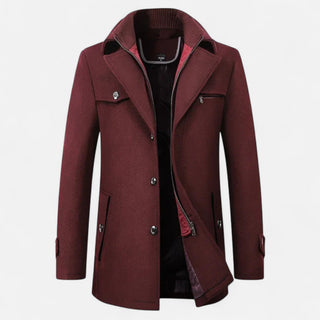 Ancienne Monde | Heren Wollen Trenchcoat met Dubbele Kraag en Rits Bordeaux