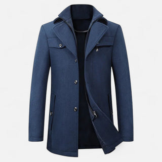 Ancienne Monde | Heren Wollen Trenchcoat met Dubbele Kraag en Rits Donkerblauw